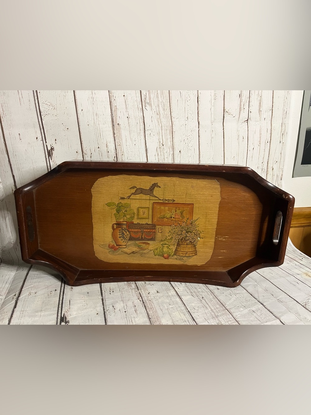 Vintage Wood Serving Tray Decorative with Handles English Cottage Farmhouse
